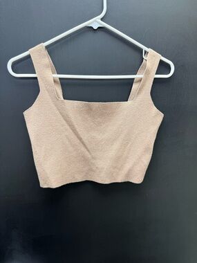 Kittenish Beige Square Neck Crop Tank Top
